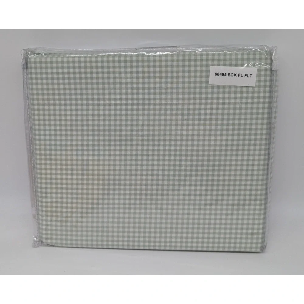Vermont Country Store FLAT SHEET ONLY  100% Cotton Percale Green Gingham Cottage